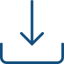 Download icon with a downward-pointing arrow above a horizontal line, in dark blue color.