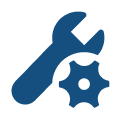 Icon depicting a blue wrench and gear symbolizing tools or settings.