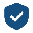 Blue shield icon with a checkmark in the center.